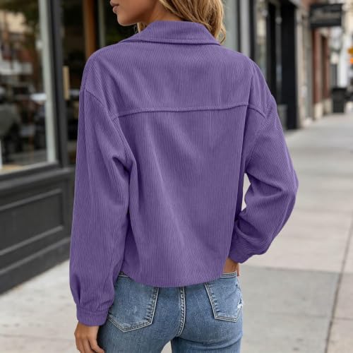Womens Corduroy Jacket Button Up Cropped Collared Shirt Fall Cardigans - image 8