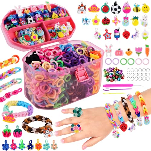 Loom Bänder Set Kinder 1500pcs Soft Loom Bänder Bastelset Kinder ab 6 Jahre Haargummis Mädchen Armbänder selber machen mit  2025 Upgraded für Mädchen & Jungen 6-12 Jahre Geschenke 4 5 6 7 Jahre