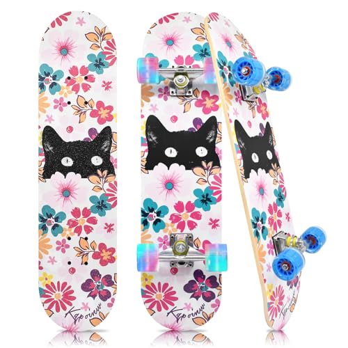 Kqpoinw Standard Skateboards with Colorful Flashing Wheels for Beginners,...