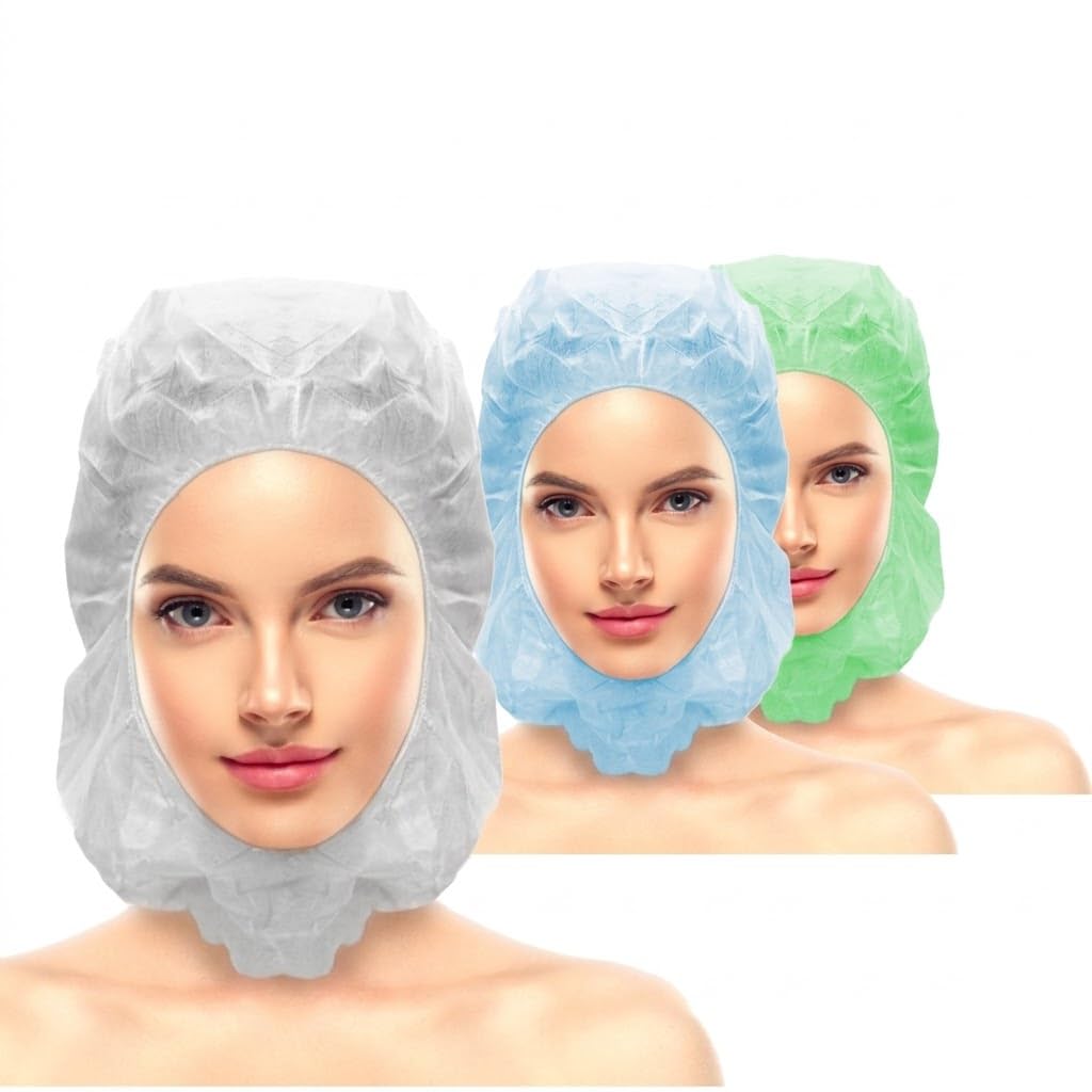 Gorros Integrales Desechables de Polipropileno PP 30–38 cm XL | Cubre Cabeza Completo con Elástico en Cara y Cuello | Hipoalergénicos y Transpirables | Caja 500 Unidades (Blanco, 38x72 cm)