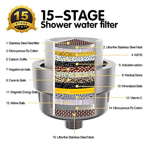Bwdm 15 Stage Shower Filter Shower Head Filter - Hard Water Filter,Remove Chlorine Heavy Metals And Other Sediments, Vitamin C Water Softener Reduces Dry Itchy Skin,Dandruff #TOP3
