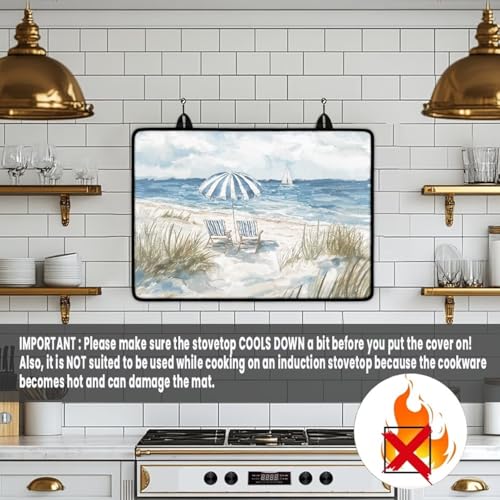 Image of Glass Ceramic Top Stove Cover Foldable Flat Cooktop Cover Mat Anti-Scratch Induction Stove Top Protector Mat Range Covers for Electric Stove, 29 x 21 Inch, Beach Chair Sailboat
