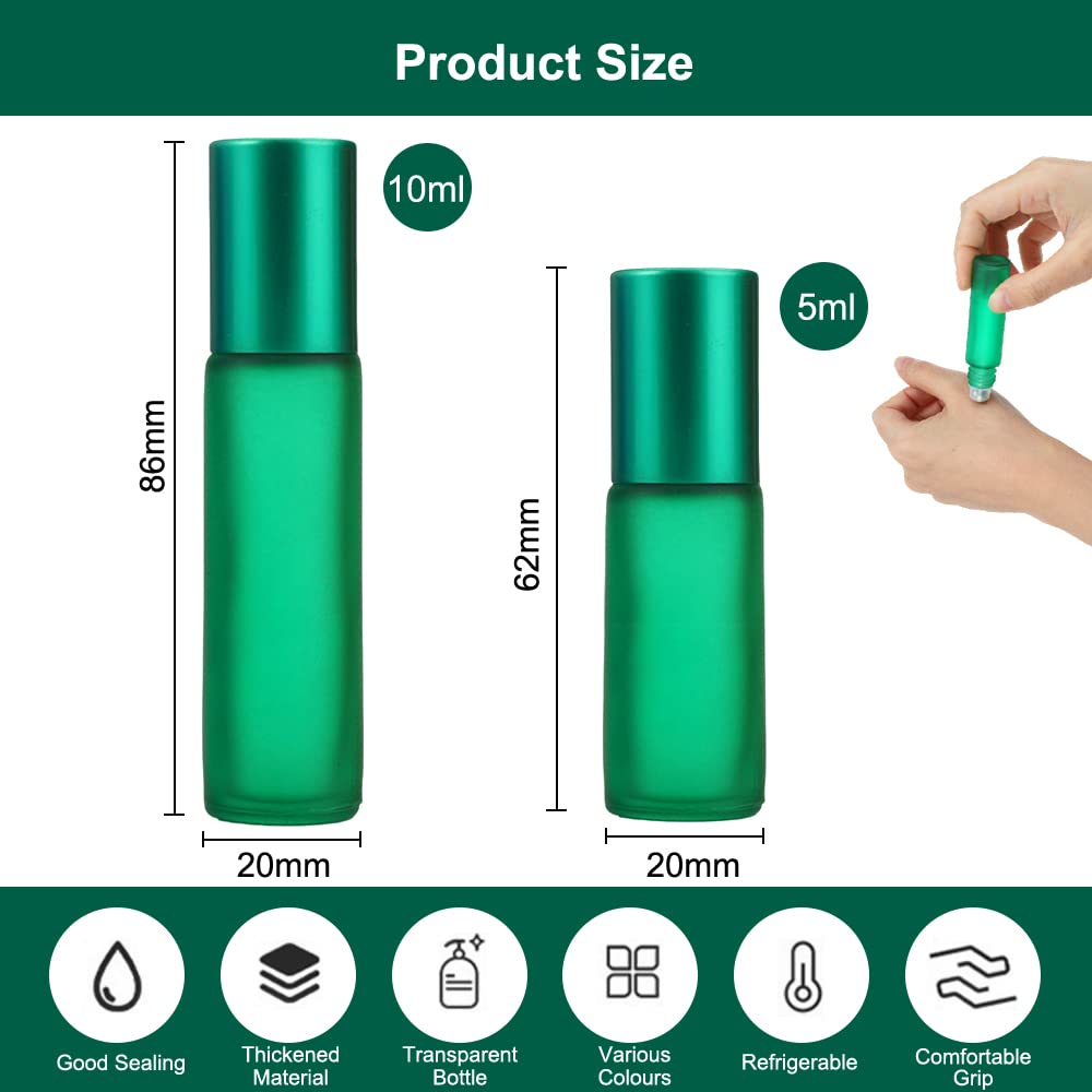 10 Botellas Roll On de Cristal Multicolor 5ml/10ml para Aceites Esenciales con Bola de Metal - Aromaterapia