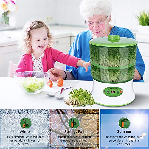 Moistenland Bean Sprouts Machine, Automatic Seeds Sprouter, 2-Layer Germination Trays, LED Display Time Control, Automatic Watering - Thumbnail 2