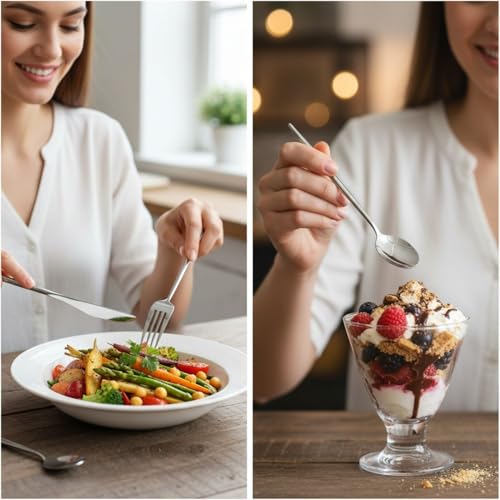 Image of Slim Handle Silver 25 Pcs Stainless Steel Cutlery Set for Dining Table, Dishwasher Safe Glossy Flatware (5 Spoon Set+5 Forks Set+5 Butter Knife+5 Dessert Spoon+5 Fruit Fork)