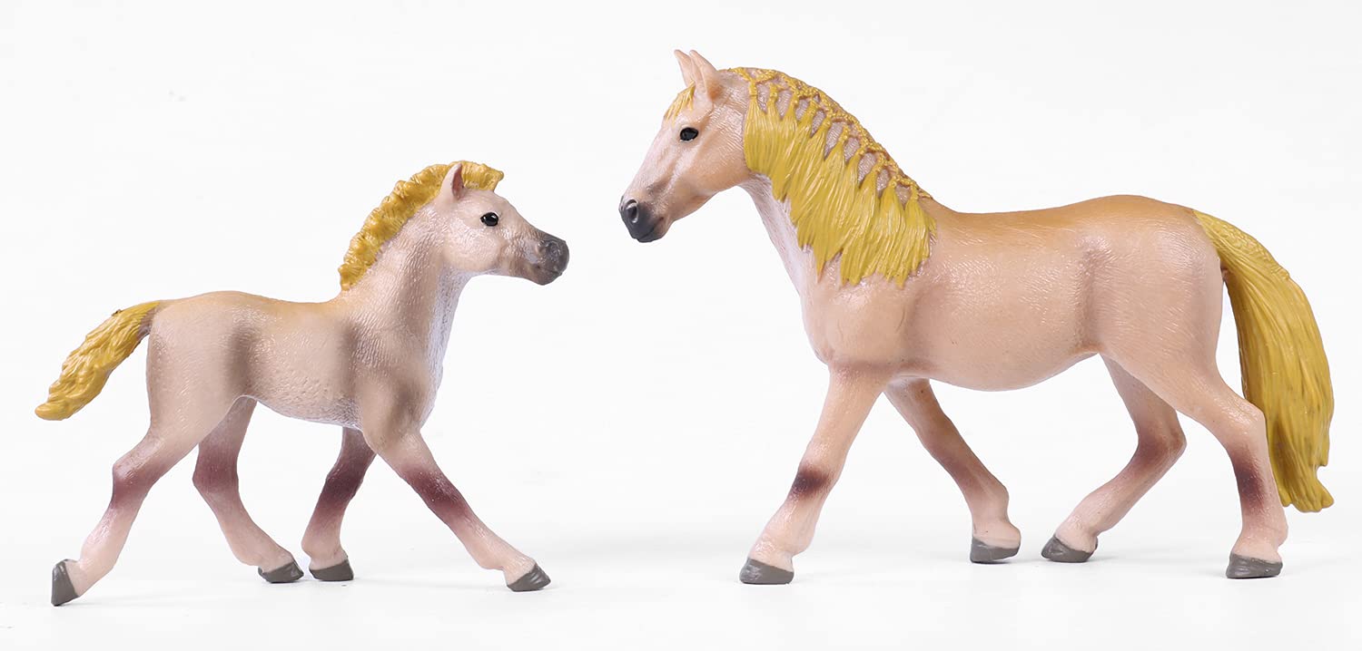 MOPANXI Horse United 2 PCS Realistic Shire Mare Figurine Family Set with Foal, 2-5" Animals Figures, Diorama Educational Toy Cake Toppers Christmas Birthday Gift for Kids Toddlers
