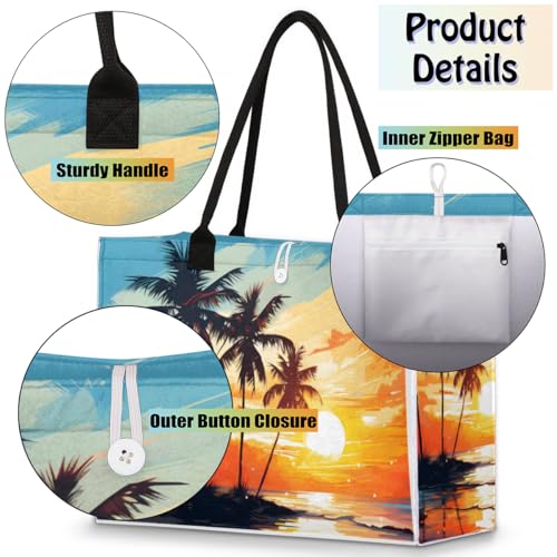 Coconut Sunset Sea Tote Bag for Women Large Beach Bag Reusable Tote Bags for Work Travel Beach Shopping4