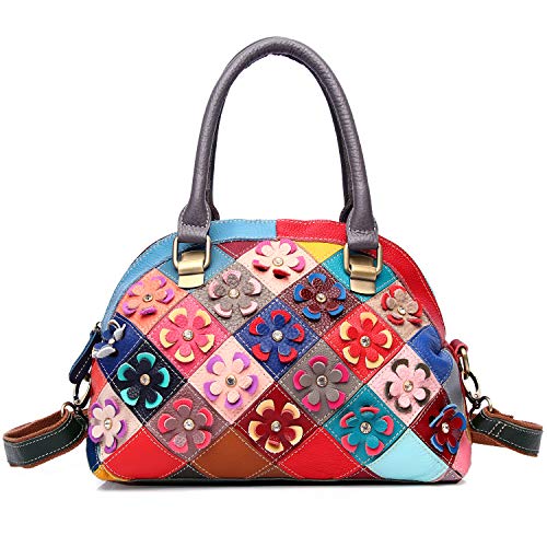 Bolsa feminina multicolorida, de couro legítimo, bolsa de mão colorida, Flor multicolorida-S, One Size