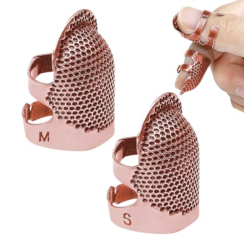 Image of Thimbles for Hand Sewing, Sewing Thimble Kit, Metal Finger Protectors, Thimble Ring for Hand Quilting and Embroidery(Rose Gold,2Pcs,Small /Medium)