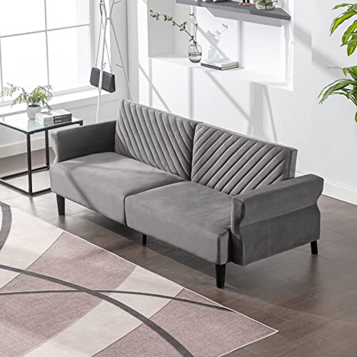 Mjkone Convertible Futon Sofa Bed | Modern Loveseat | Folding Upholstered Sleeper Sofa With Adjustable Backrest & Armrest For Living Room Apartment Office Small Space(Light Gray) #TOP7