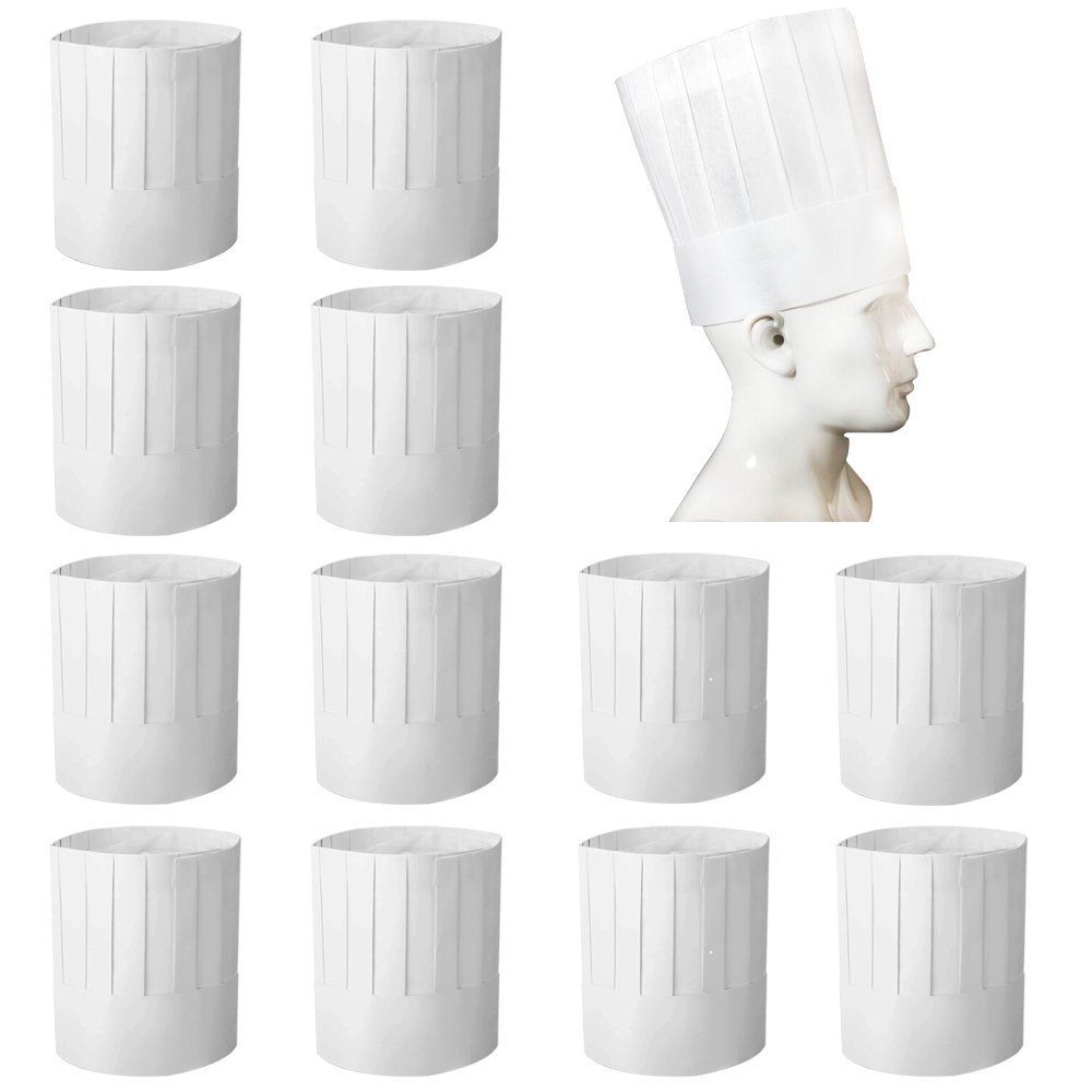 Bignc12 Pack Disposable 9" Paper Chef Tall Hat for Food Restaurants, Home Kitchen, School, Classes, Catering Equipment or Birthday Party