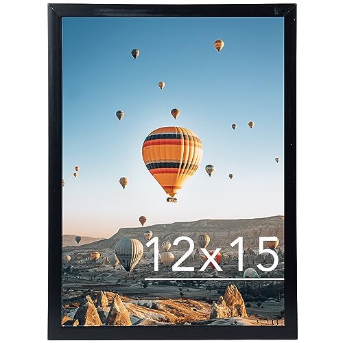 Image of JCJMY 12x15 inch Picture Frame, Horizontal and Vertical Formats for Wall Hanging, 12 x 15 Wall Gallery Poster Photo Frame with Shatter Resistant Plexiglass, Black