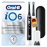 Oral-B iO Series 6 Elektrische Zahnbürste/Electric Toothbrush, 2 Aufsteckbürsten, 5 Putzmodi für Zahnpflege, Display & Reiseetui, Valentinstagsgeschenk für Ihn/Sie, Designed by Braun, black lava