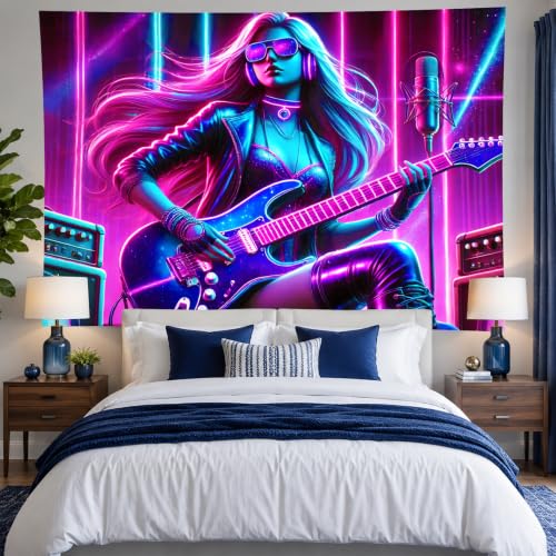 Image of BlissYard Blacklight Anime Tapestry 78x59 Inch Cool Wall Decor | Cool Girl Art Tapestry for Bedroom Glow In The Dark UV Reactive Black Light Tapestries Posters Wall Hanging Room Party Decor