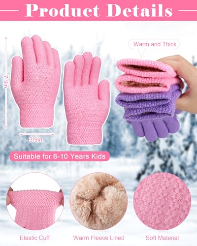 Chuarry 2 Pairs Kids Wool Fleece Lined Knit Gloves Winter Thick Warm Mittens for 6-10 Years Boys Girls3