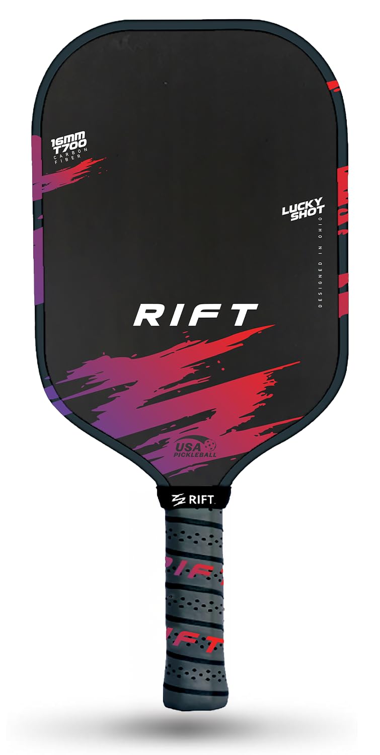 Rift 1 Pro Pickleball Paddle – Carbon Fiber Face, 16mm Core for Control & Power, High-Spin Surface, Includes Paddle Cover (Black)
