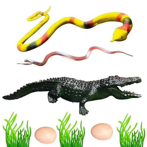 Image of ZESTHOME Crocodile & Snake Toy Set for Kids - Big Crocodile with Sound, Large Snake, Baby Snake with Eggs | Non-Toxic PVC Jungle Animal Toys for Learning, Pretend Play & Gift (Age 3+)