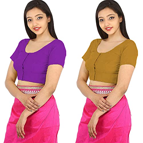 Image of Namita Women's Rubia Cotton Half Sleeve Blouse Combo (U-COT-COM-2-DARKPURPLE-METEOR-34 Dark Purple, Meteor 34)