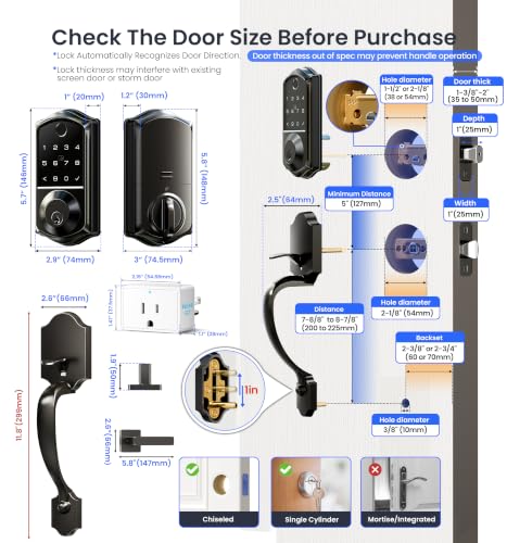Veise VE017G-H Wi-Fi Smart Door Lock Deadbolt with Handle Set, Matte Black - image 9