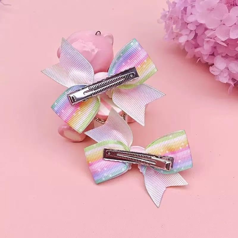 Lazos para el cabello arcoíris para niñas, 2 piezas, clip cocodrilo pequeño miniatura 6