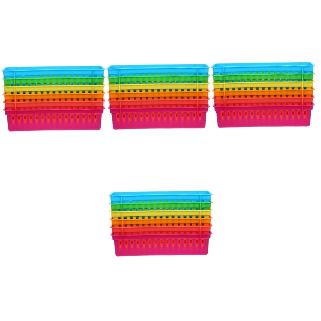 24piezas Cestas De Almacenamiento De Papelería De Plástico Coloridas Organizador De Lápices Multifuncional Para Escritorios y Aulas Azul y