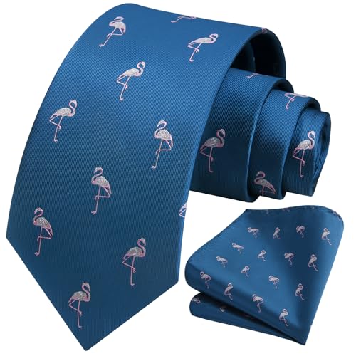 Image of HISDERN Ties for Men Classic Animal Tie and Pocket Square Set Jacquard Woven Silk Neckties Handkerchief Wedding Party