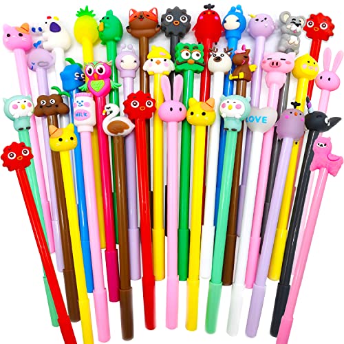 Muiyaneq 30Pcs Cute Cartoon Gel Black Ink Pens,Random Kawaii Writing Pens,Assorted Styles Pens for...