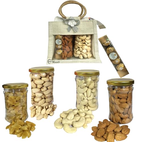 Image of NUTRI MIRACLE Raksha Bandhan Dry Fruits and Chocolate Gift Box with Jute Carry Bag | Rakhi Gift Hamper | Sibling Celebration