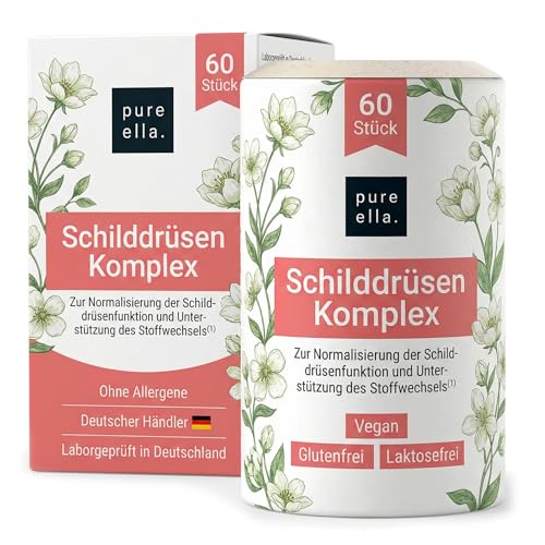 Pure Ella Schilddrüsen Komplex - 60 Kapseln (2 Monate) Hochdosiert & Vegan - Selen Jod Komplex mit Thymian Extrakt Kelp L-Tyrosin plus 8 B-Vitamine - Jod Tabletten Alternative - Laborgeprüft in DE