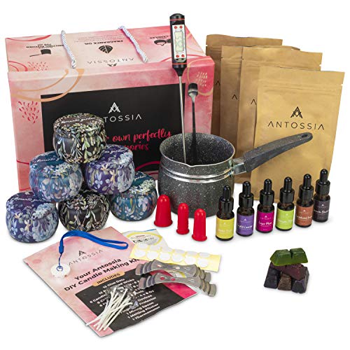 Antossia DIY Candle Making Kit for Adults (61-Piece Set) - 2 LB Soy Wax for Candle Making Supplies Candle Maker Kit for Adults - Soy Candle Kit Making Set with Anti-Stick Candle Wax Melting Pot 750ml