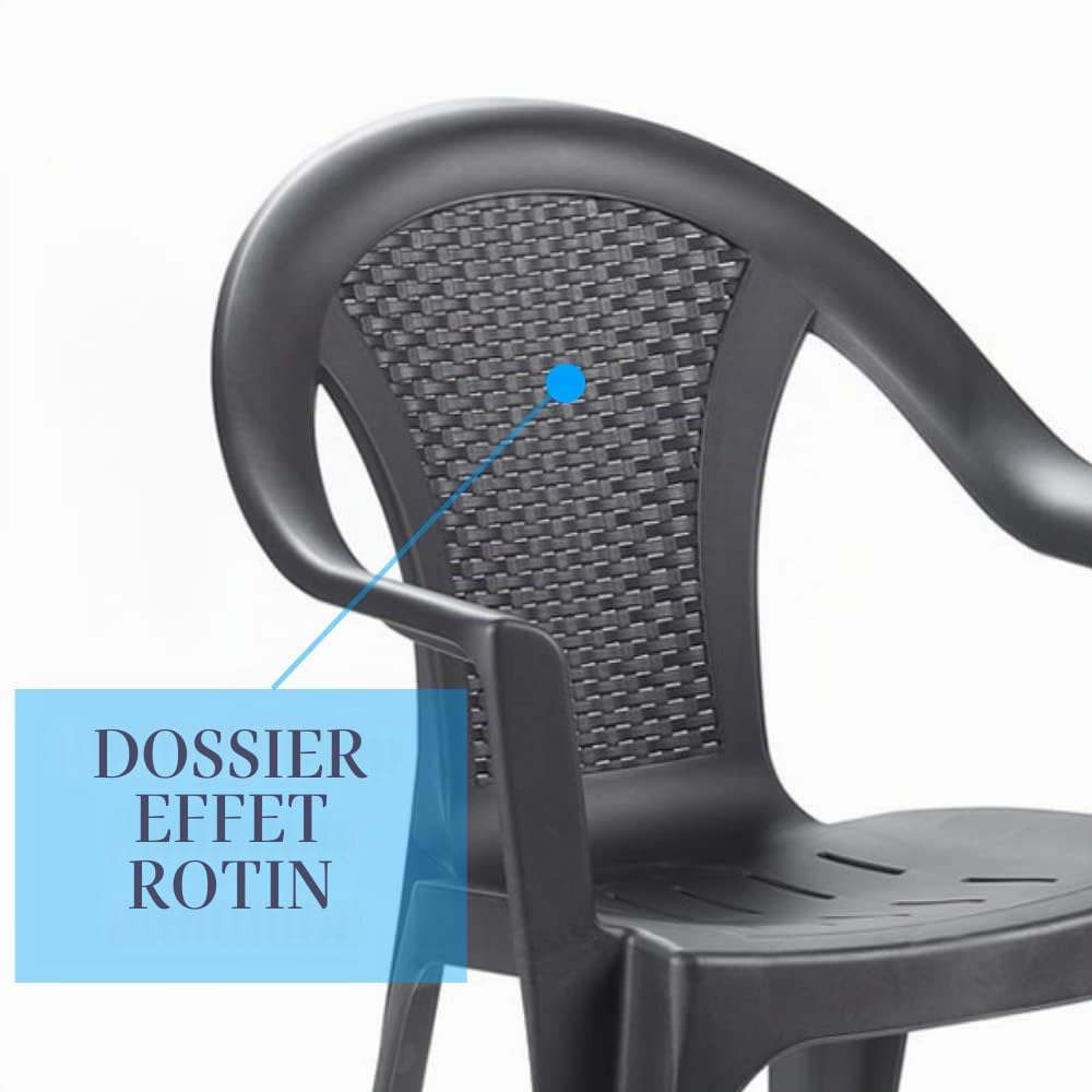 Tomaino - Ensemble de Chaises de Jardin Empilables Effet Rotin en Plastique pour l'Extérieur - 4 Pièces (Anthracite)