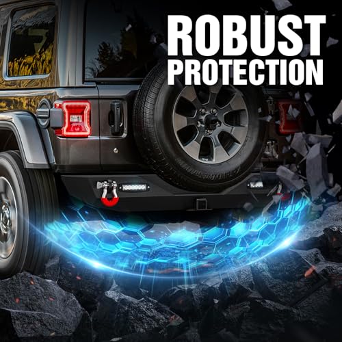 Image of for Wrangler JL Rear Bumper Compatible with 2018 2019 2020 2021 2022 2023 2024 2025 2026 Jeep Wrangler JL JLU Unlimited Off-Road Bumper with 2 inch Standard Hitch Receiver, 2 x LED Lights & D-Rings