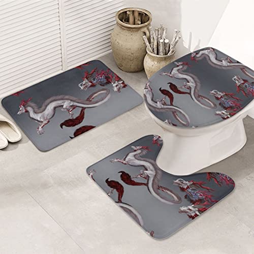 Drachen-Print Rug Mats Pads Badvorleger Badezimmerteppich Set 3 Stück + Konturteppich + Toilettendeckelbezug
