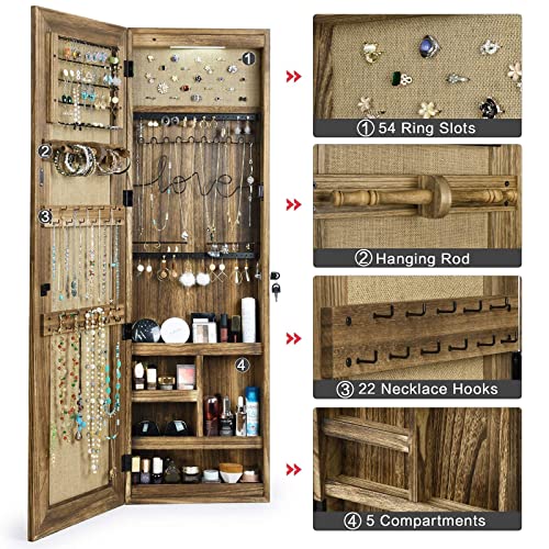 SRIWATANA-Jewelry-Armoire-Cabinet-Solid-Wood-Jewelry-Organizer-with-Full-Length-Mirror-WallDoor-MountedCarbonized-Black