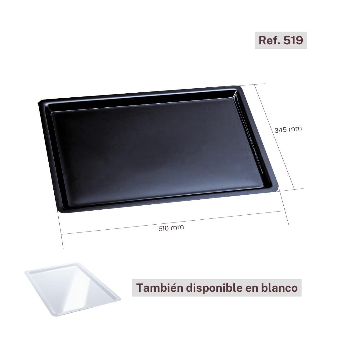 Bandeja de Metacrilato para Exposición en Comercio, Blanco y Negro, 3mm de Grosor, Alto Brillo, para Carnicerías y Pastelerías (Negro, 50x34 cm)