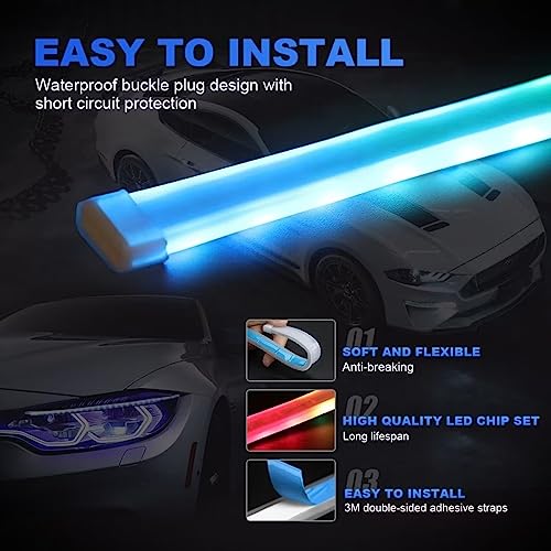 Exterior Car Led Lights - Multicolor 2 Pcs 24 Inches Daytime Running Lights, Rgb Flexible Led Strip Light Kits - For Car Replacement Switchback Headlight Decorative Lamp And Turn Signal Light #TOP5