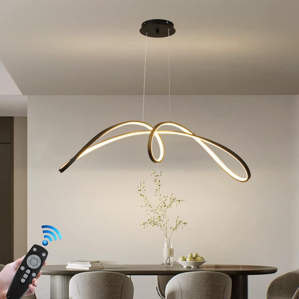 LYSDjia Modern dimmable lighting 52W chandelier with remote control LED Pendant Light dining table lamp height adjustable metal ceiling lamp suitable for hotel cafe restaurant kitchen living room (Co