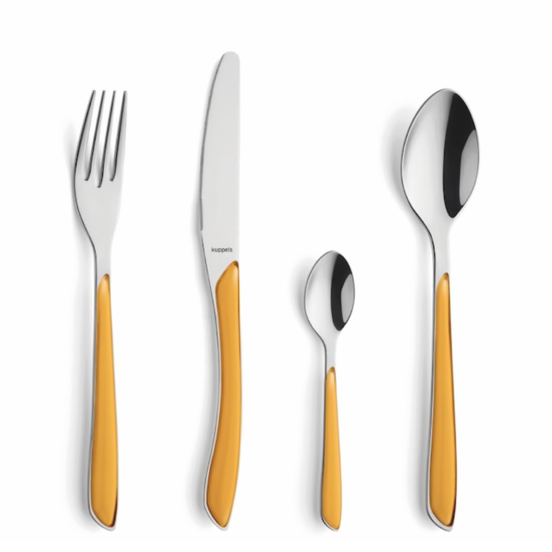 Kuppels Prisma Set di posate per 6 persone, in acciaio inox lucido, 24 pezzi, manici in plastica di alta qualità in curry, antiruggine, posate per 6 persone, lavabili in lavastoviglie