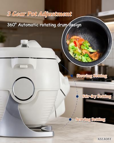 6L Automatic Cooking Wok, Smart Touch Control, 360° Rotation with 3D Heating, 3 Speed Gears