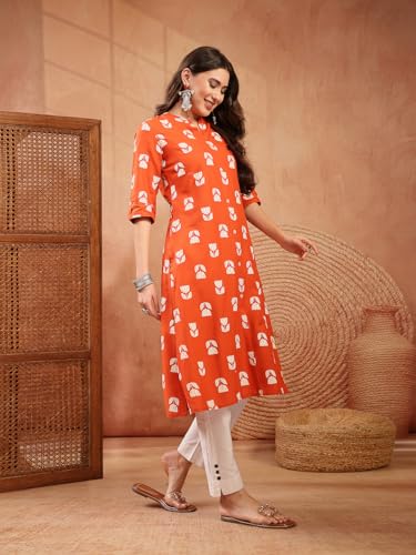 Image of Stylum Women's Pink Floral Printed Rayon A-Line Kurta