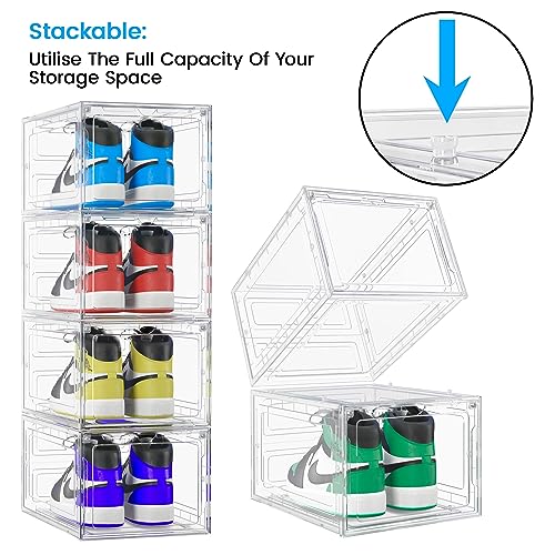Unique Impression 8 Pack Shoe Storage Box - Clear Stackable Boxes - Plastic Trainer Storage Boxes - Transparent Shoe Display Containers - Fits Up To UK 12.5 size men’s