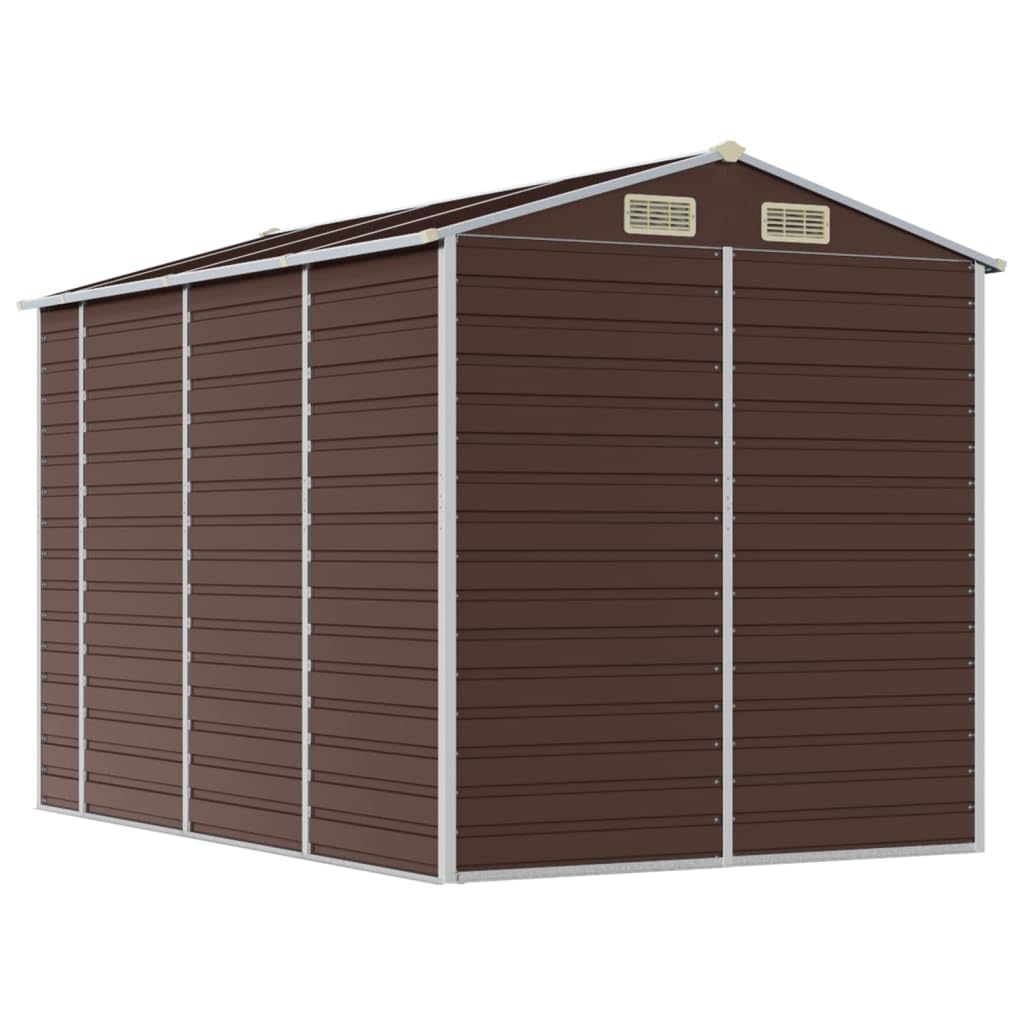 IKAYAA Cobertizo de Jardín Exterior 191 x 300 x 198 cm Caseta de Jardín Metálica con 2 Puertas Corredizas y 4 Ventanas para Almacenamiento de Herramientas Marrón