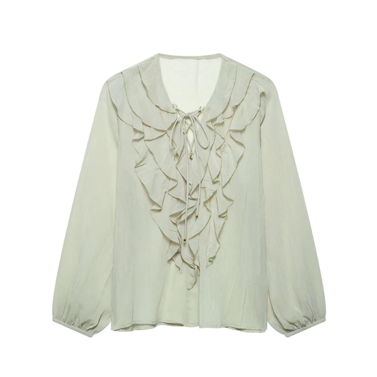 Camicia primaverile a maniche lunghe semi trasparente con decorazione a strati da donna
