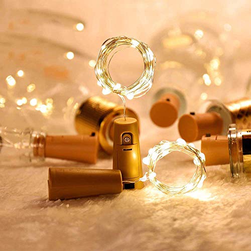 Image of Zilloquil 20 LED Wine Bottle Cork Copper Wire String Lights, 2M Battery Operated Perfect for Home Decoration, Party, Living Room, Bedroom, Dining Room, Decor Lightd (Warm White, Pack of 10)