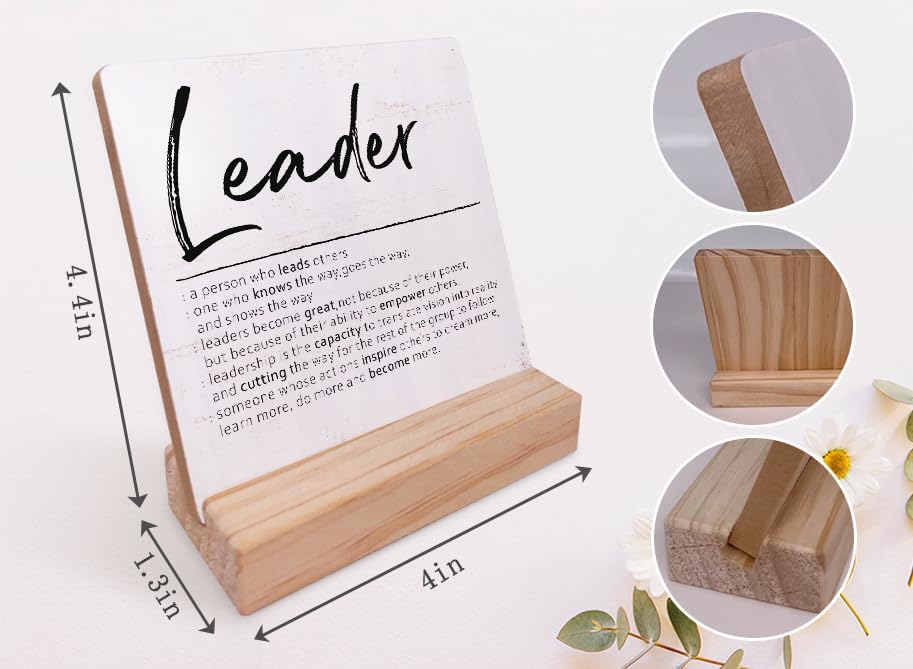 Leader Definition Inspirational Wood Plaque with Wooden Stand,Leader Appreciation Wooden Plaque Sign Desk Decor for Home Office Table Shelf Decorations,Boss Leader Supervisor Thank You Gifts - Image 5