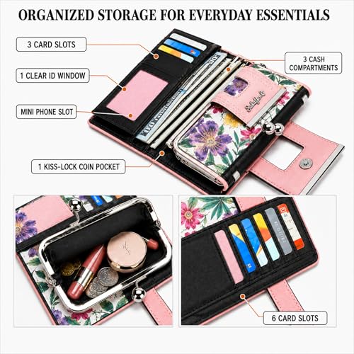Image of Floral Wallet for Women, Vintage Kiss-Lock Clutch Purse