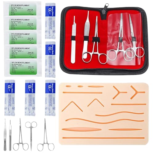 Nzkeuf Kit de Suture, Outil de Coussinet de Couture en Silicone, Kit Complet de Pratique de Suture pour les étudiants en Médecine, les Vétérinaires et les...