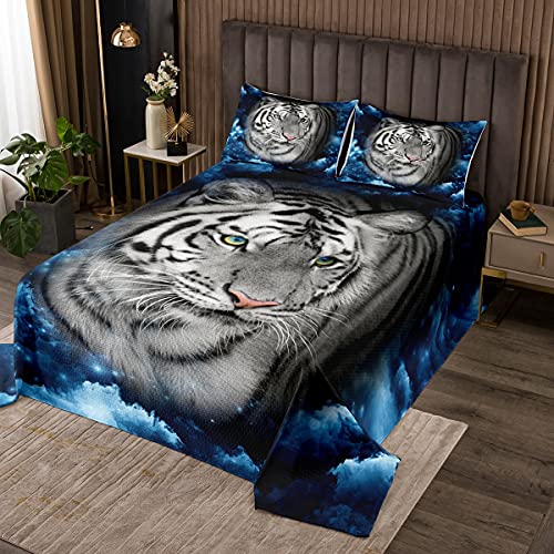 🛒 Crazy Deals Tiger Bedspread Nebula Galaxy Coverlet Set African Safari Animals Quilted For Kids Boys Black White Tiger Shiny Clouds Cosmos Bedspread Quilt Set With 2 Pillow Cases King Size Bedroom Decor