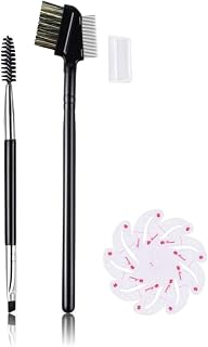 FITDON Duo Angled Eyebrow Brush Spoolie, Metal Teeth Eyelash Comb Separator & Brow Brush Combo with Cap for Travel, 9PCS Reusable Eyebrow Shaping Stencils