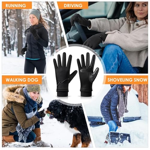 HOLDINA Handschuhe Damen Winter Warm, Wasserdichte Handschuhe Damen mit Rutschfestem Leder, Handschuhe Damen Touchscreen mit Fleece Gefüttert zum Fahren, Laufen, Radfahren, Wandern (Hellrosa-M)